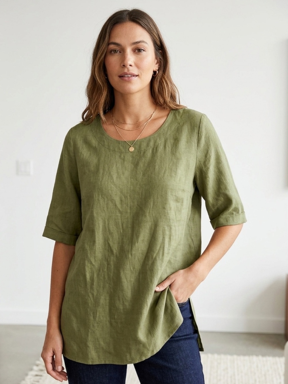 Carol Dolighan California Vintage Linen Tunic Dress Breezy Classic Minimalist L